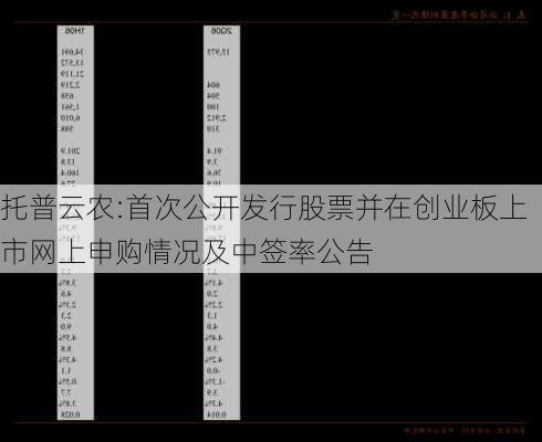 托普云农:首次公开发行股票并在创业板上市网上申购情况及中签率公告