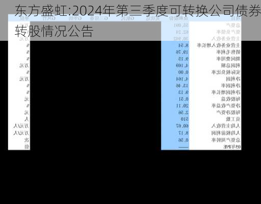 东方盛虹:2024年第三季度可转换公司债券转股情况公告