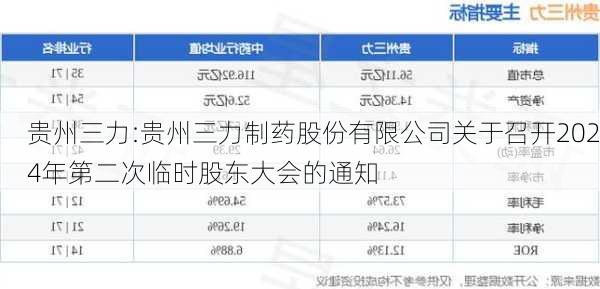 贵州三力:贵州三力制药股份有限公司关于召开2024年第二次临时股东大会的通知