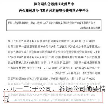 六九一二:子公司、参股公司简要情况