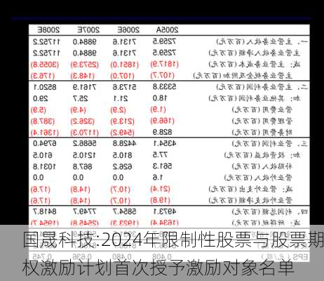 国晟科技:2024年限制性股票与股票期权激励计划首次授予激励对象名单