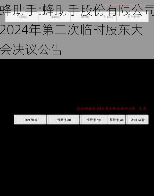 蜂助手:蜂助手股份有限公司2024年第二次临时股东大会决议公告