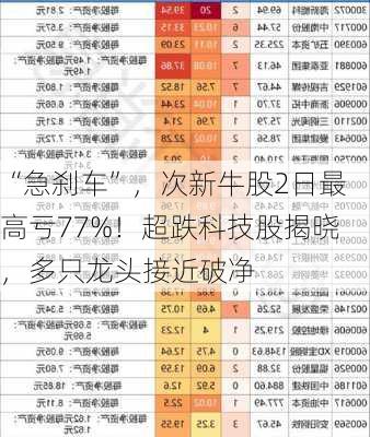 “急刹车”，次新牛股2日最高亏77%！超跌科技股揭晓，多只龙头接近破净