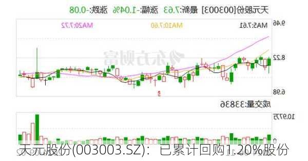 天元股份(003003.SZ)：已累计回购1.20%股份