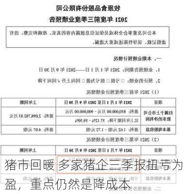 猪市回暖 多家猪企三季报扭亏为盈，重点仍然是降成本