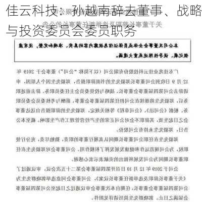 佳云科技：孙越南辞去董事、战略与投资委员会委员职务