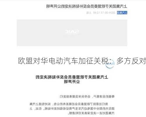 欧盟对华电动汽车加征关税：多方反对