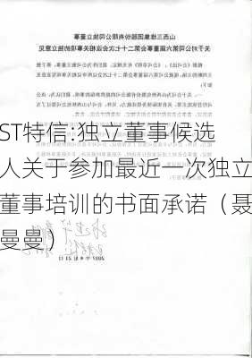 ST特信:独立董事候选人关于参加最近一次独立董事培训的书面承诺（聂曼曼）