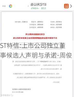 ST特信:上市公司独立董事候选人声明与承诺-周俊