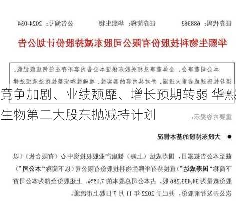 竞争加剧、业绩颓靡、增长预期转弱 华熙生物第二大股东抛减持计划