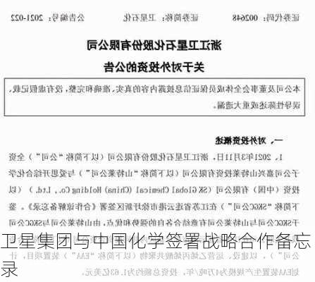 卫星集团与中国化学签署战略合作备忘录