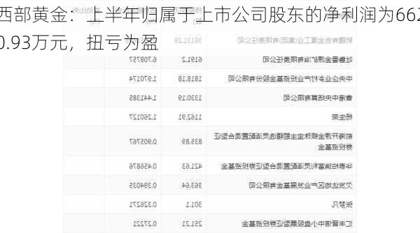 西部黄金：上半年归属于上市公司股东的净利润为6620.93万元，扭亏为盈