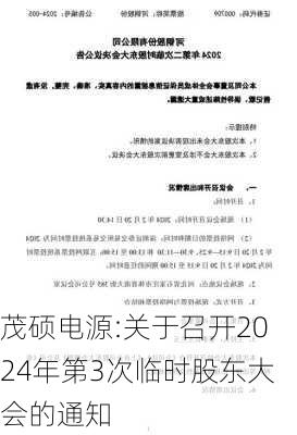 茂硕电源:关于召开2024年第3次临时股东大会的通知