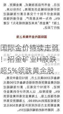 国际金价持续走弱！招金矿业H股跌超5%领跌黄金股