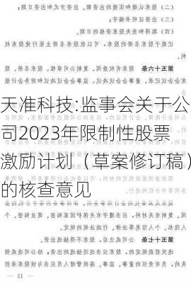 天准科技:监事会关于公司2023年限制性股票激励计划（草案修订稿）的核查意见