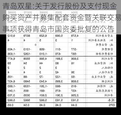 青岛双星:关于发行股份及支付现金购买资产并募集配套资金暨关联交易事项获得青岛市国资委批复的公告