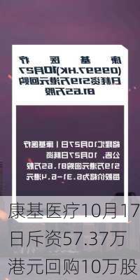康基医疗10月17日斥资57.37万港元回购10万股