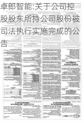 卓郎智能:关于公司控股股东所持公司股份被司法执行实施完成的公告