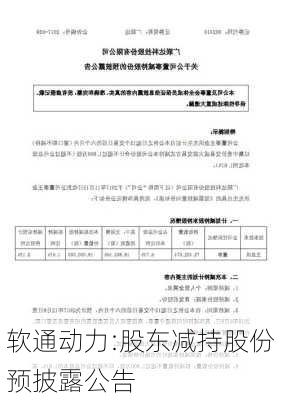 软通动力:股东减持股份预披露公告