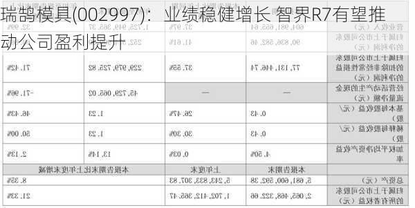 瑞鹄模具(002997)：业绩稳健增长 智界R7有望推动公司盈利提升