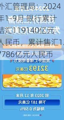 外汇管理局：2024年1-9月 银行累计结汇119140亿元人民币，累计售汇127786亿元人民币