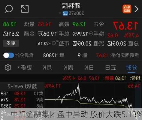 中阳金融集团盘中异动 股价大跌5.13%