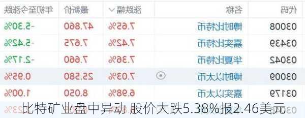 比特矿业盘中异动 股价大跌5.38%报2.46美元