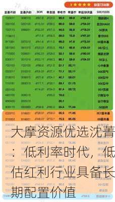 大摩资源优选沈菁：低利率时代，低估红利行业具备长期配置价值