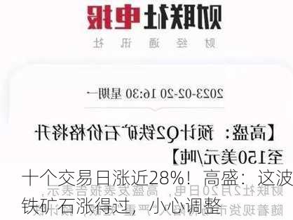 十个交易日涨近28%！高盛：这波铁矿石涨得过，小心调整