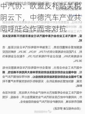 中汽协：欧盟反补贴关税阴云下，中德汽车产业共同呼吁合作而非对抗