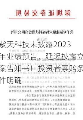 紫天科技未披露2023年业绩预告，延迟披露立案告知书！投资者索赔条件明确