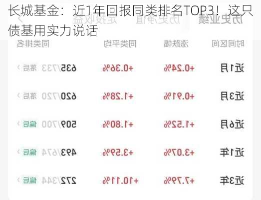 长城基金：近1年回报同类排名TOP3！这只债基用实力说话