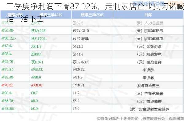 三季度净利润下滑87.02%，定制家居企业皮阿诺喊话“活下去”