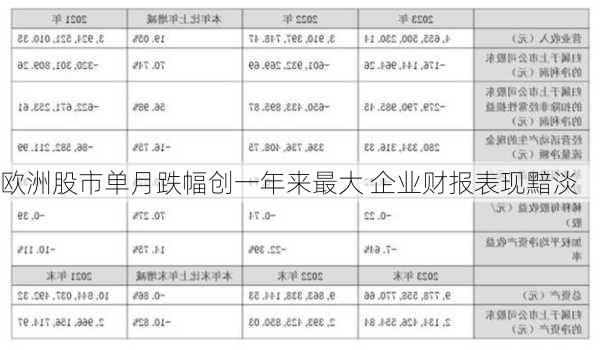 欧洲股市单月跌幅创一年来最大 企业财报表现黯淡