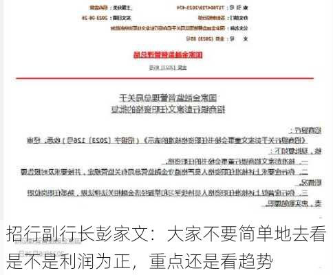 招行副行长彭家文：大家不要简单地去看是不是利润为正，重点还是看趋势