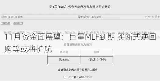 11月资金面展望：巨量MLF到期 买断式逆回购等或将护航