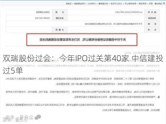 双瑞股份过会：今年IPO过关第40家 中信建投过5单