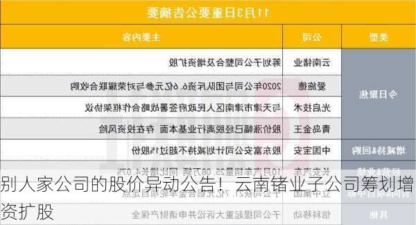 别人家公司的股价异动公告！云南锗业子公司筹划增资扩股