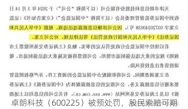 卓朗科技（600225）被预处罚，股民索赔可期