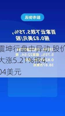 震坤行盘中异动 股价大涨5.21%报4.04美元