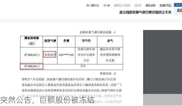 突然公告，巨额股份被冻结