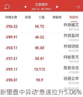 新蛋盘中异动 急速拉升5.06%