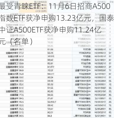 最受青睐ETF：11月6日招商A500指数ETF获净申购13.23亿元，国泰中证A500ETF获净申购11.24亿元（名单）