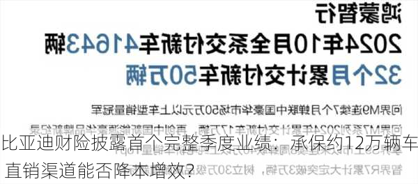 比亚迪财险披露首个完整季度业绩：承保约12万辆车 直销渠道能否降本增效？