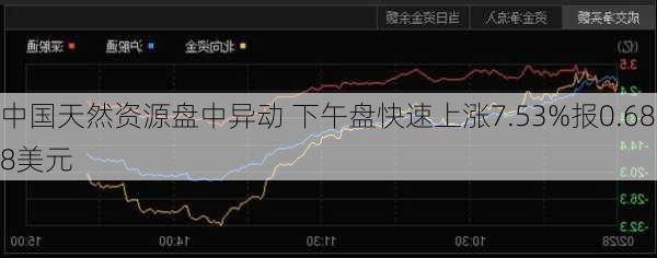 中国天然资源盘中异动 下午盘快速上涨7.53%报0.688美元