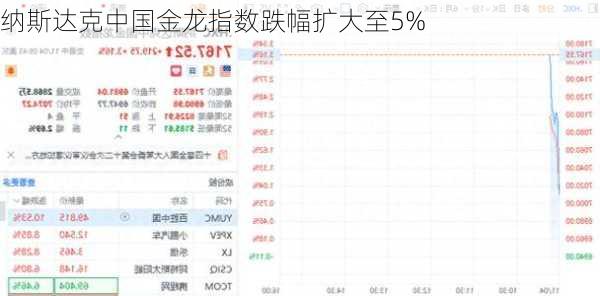 纳斯达克中国金龙指数跌幅扩大至5%