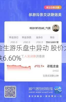 金生游乐盘中异动 股价大跌6.60%