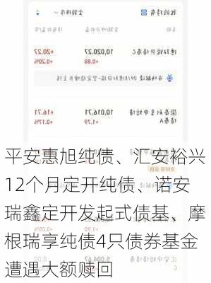 平安惠旭纯债、汇安裕兴12个月定开纯债、诺安瑞鑫定开发起式债基、摩根瑞享纯债4只债券基金遭遇大额赎回