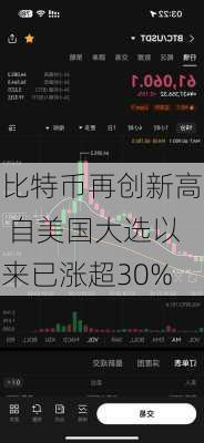 比特币再创新高 自美国大选以来已涨超30%