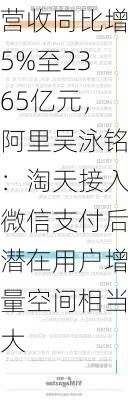 营收同比增5%至2365亿元，阿里吴泳铭：淘天接入微信支付后潜在用户增量空间相当大